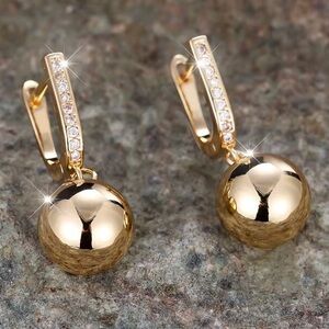 New 14k Gold Hook and Ball Minimalist Drop Earrings